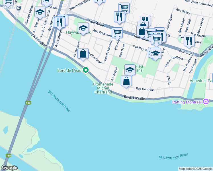 map of restaurants, bars, coffee shops, grocery stores, and more near 9291 Boulevard LaSalle in Montréal