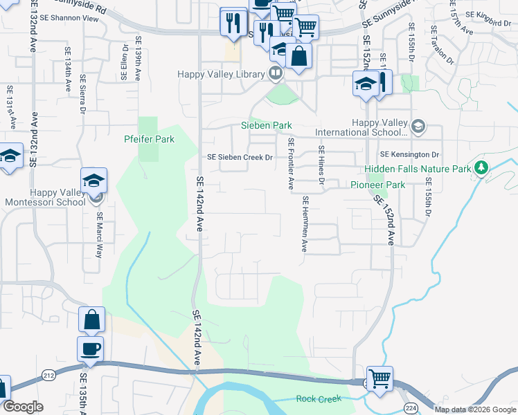 map of restaurants, bars, coffee shops, grocery stores, and more near 14561 Southeast Charjan Street in Clackamas