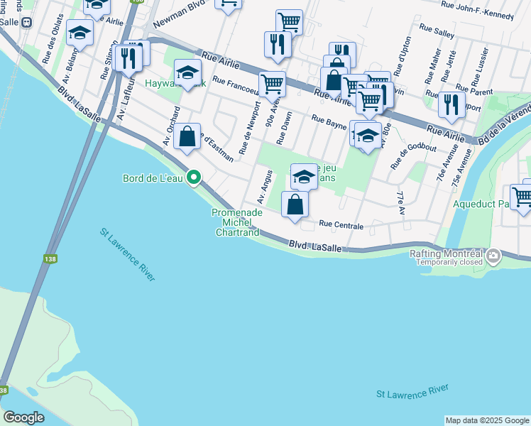 map of restaurants, bars, coffee shops, grocery stores, and more near 9257 Boulevard LaSalle in Montréal