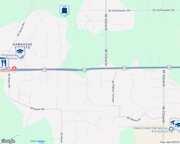 map of restaurants, bars, coffee shops, grocery stores, and more near 14606 Southeast Crosscreek Court in Damascus