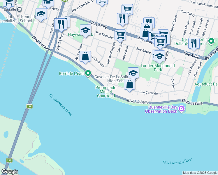 map of restaurants, bars, coffee shops, grocery stores, and more near 9291 Boulevard LaSalle in Montréal