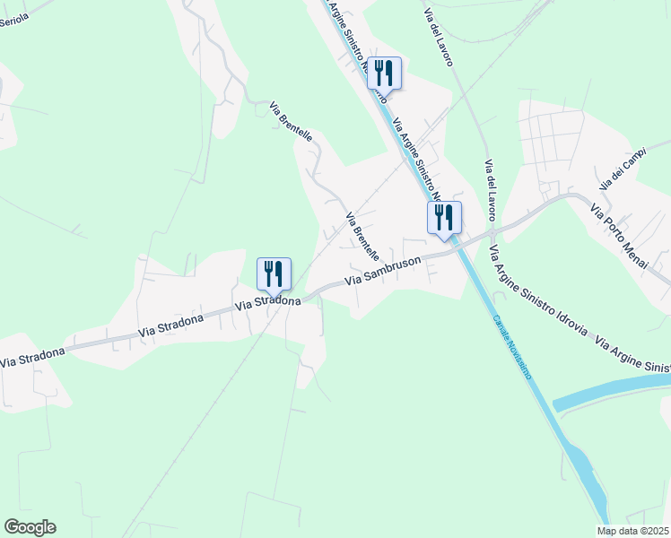 map of restaurants, bars, coffee shops, grocery stores, and more near 14 Via Sambruson in Mira