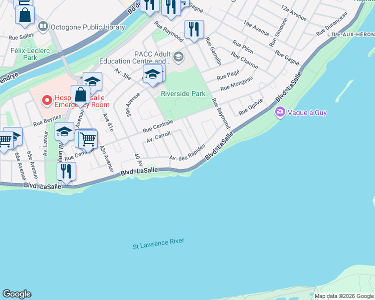 map of restaurants, bars, coffee shops, grocery stores, and more near 454 32e Avenue in Montréal
