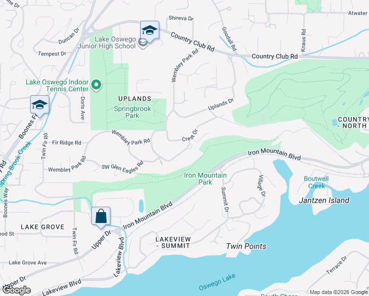 map of restaurants, bars, coffee shops, grocery stores, and more near 2217 Prestwick Road in Lake Oswego