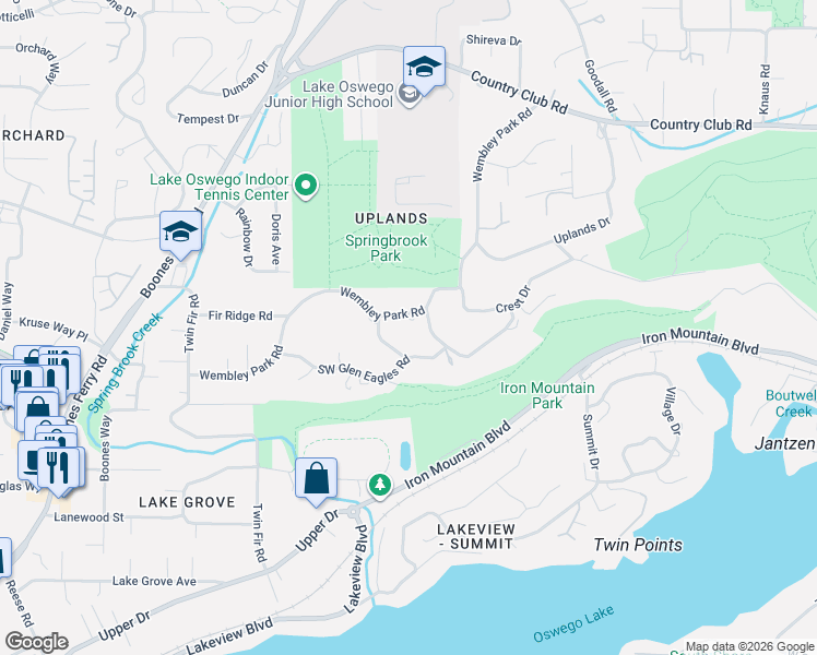 map of restaurants, bars, coffee shops, grocery stores, and more near 15090 Southwest Glen Eagles Place in Lake Oswego