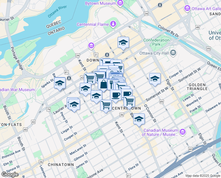 map of restaurants, bars, coffee shops, grocery stores, and more near 210 Gloucester Street in Ottawa
