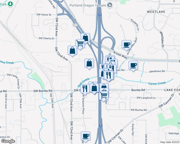 map of restaurants, bars, coffee shops, grocery stores, and more near 14280 SW 72nd Ave in Tigard