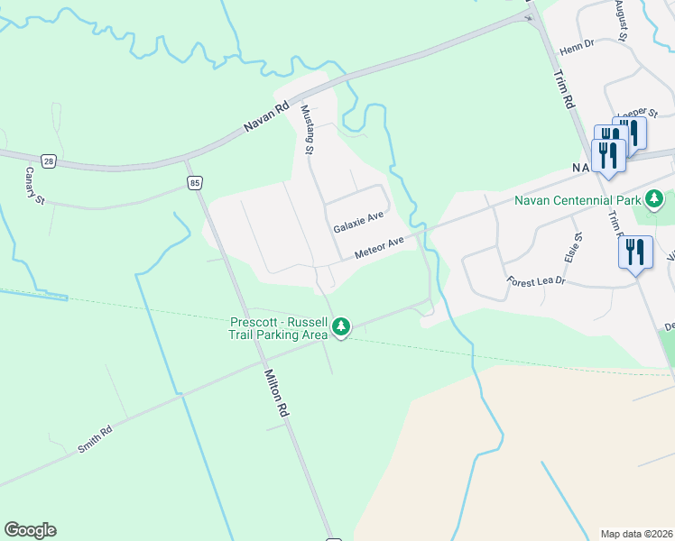 map of restaurants, bars, coffee shops, grocery stores, and more near 917 Meteor Avenue in Ottawa