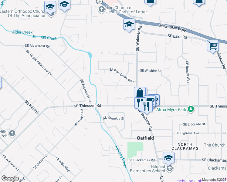 map of restaurants, bars, coffee shops, grocery stores, and more near 14633 Southeast Kingston Avenue in Milwaukie
