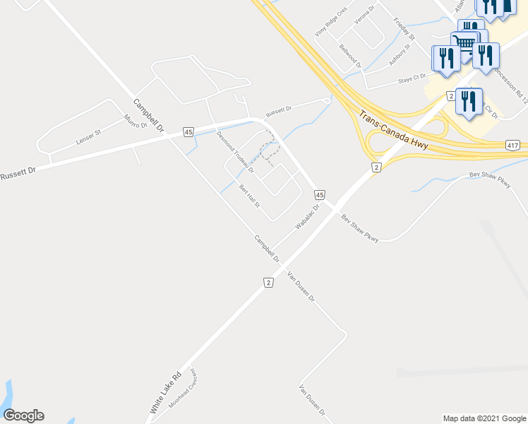 map of restaurants, bars, coffee shops, grocery stores, and more near 76 Bert Hall Street in Arnprior