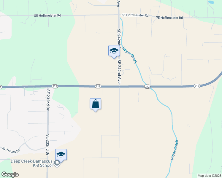 map of restaurants, bars, coffee shops, grocery stores, and more near 24050 Southeast Highway 212 in Damascus