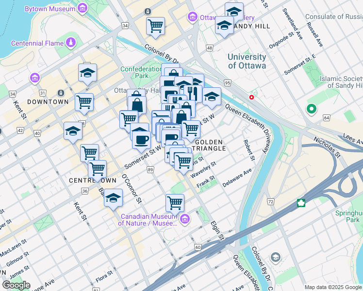 map of restaurants, bars, coffee shops, grocery stores, and more near 149 MacLaren Street in Ottawa