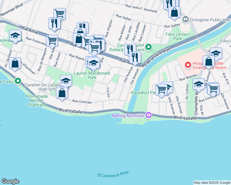 map of restaurants, bars, coffee shops, grocery stores, and more near 303 Rue de Cabano in Montréal