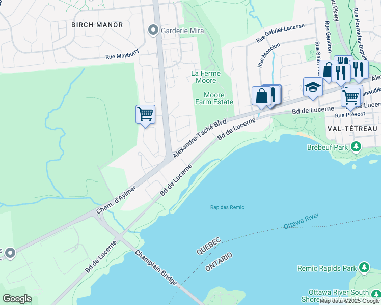map of restaurants, bars, coffee shops, grocery stores, and more near in Gatineau