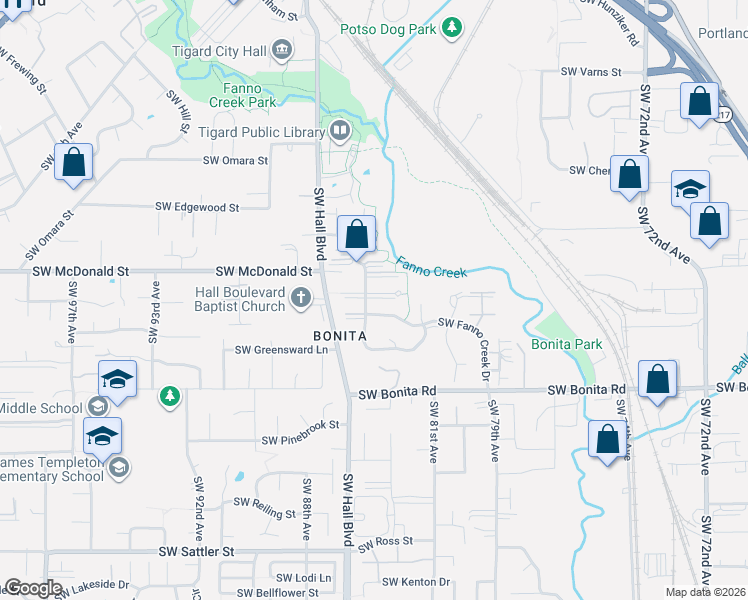 map of restaurants, bars, coffee shops, grocery stores, and more near 8370 Southwest Colony Creek Court in Tigard