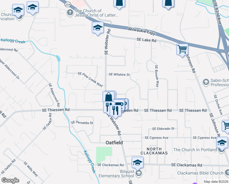 map of restaurants, bars, coffee shops, grocery stores, and more near in Oatfield