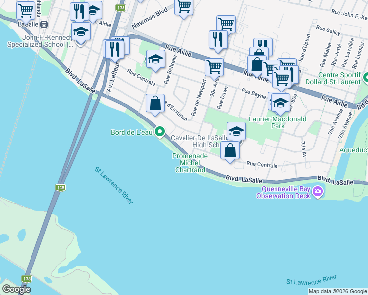 map of restaurants, bars, coffee shops, grocery stores, and more near 9307 Boulevard LaSalle in Montréal