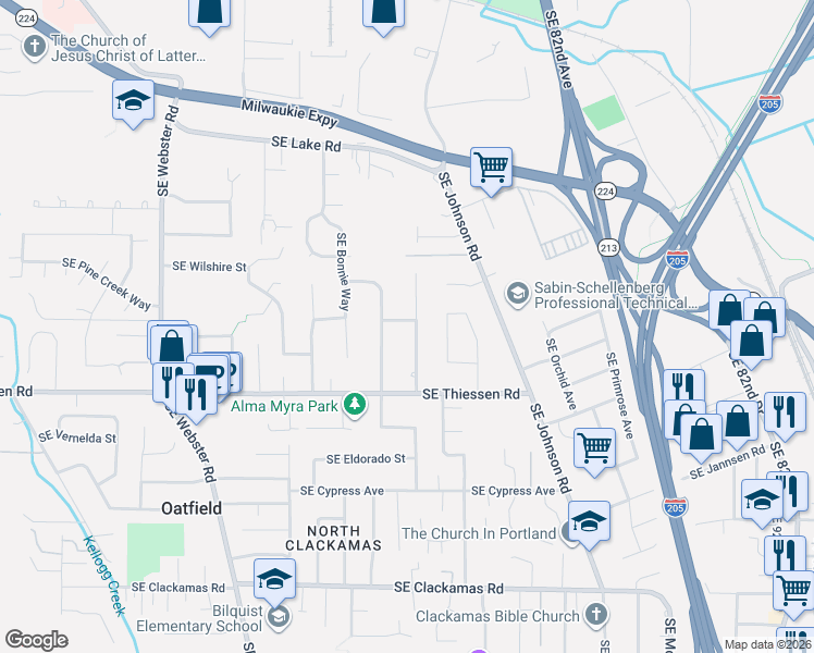 map of restaurants, bars, coffee shops, grocery stores, and more near 14456 Southeast Carol Avenue in Milwaukie
