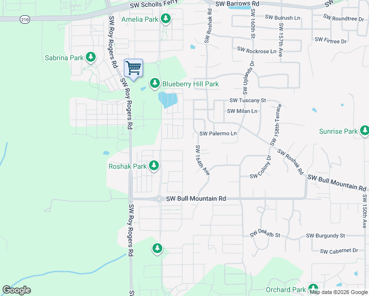 map of restaurants, bars, coffee shops, grocery stores, and more near 16537 Southwest Sunshine Coast Street in Tigard