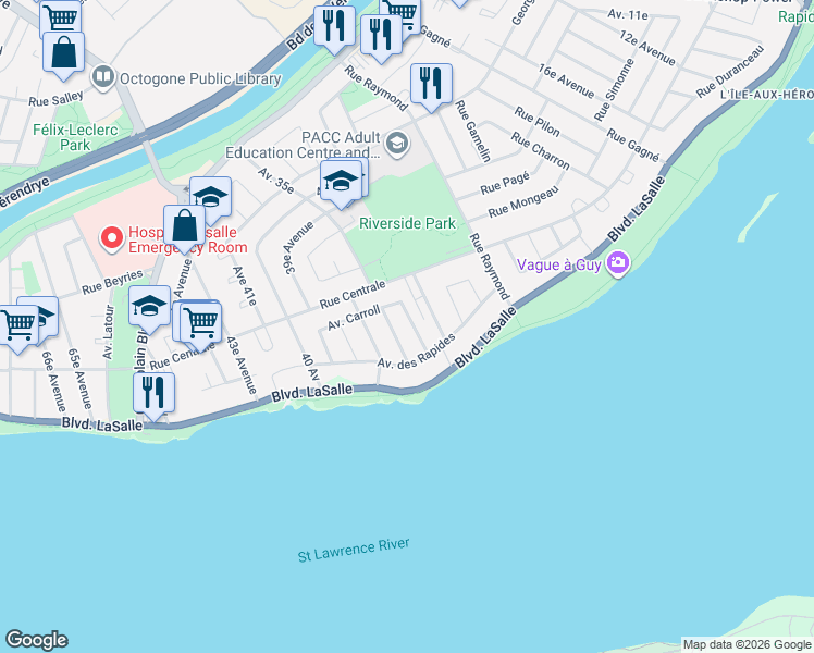 map of restaurants, bars, coffee shops, grocery stores, and more near 494 32e Avenue in Montréal