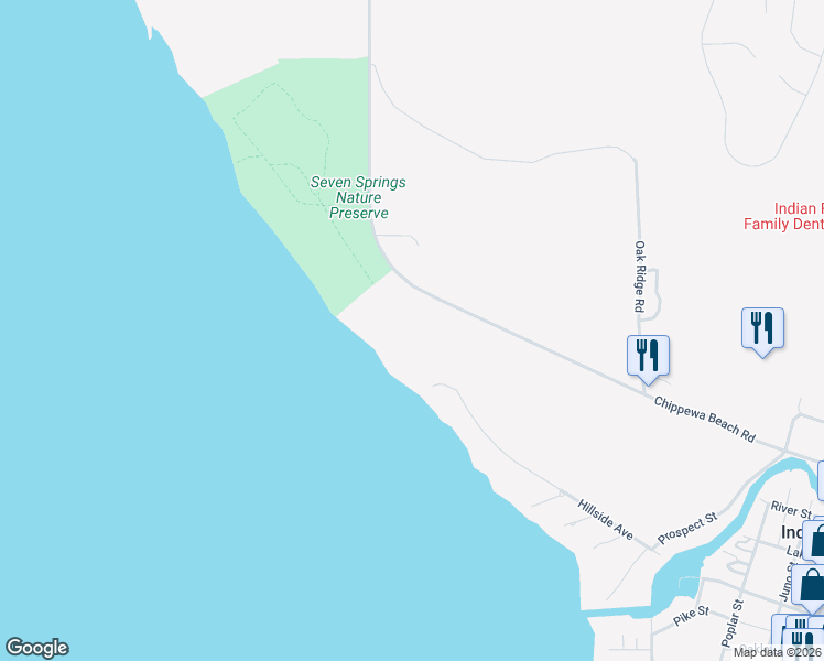 map of restaurants, bars, coffee shops, grocery stores, and more near 2960 Chippewa Beach Rd in Tuscarora Township