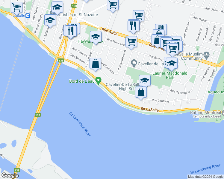 map of restaurants, bars, coffee shops, grocery stores, and more near 9307 Boulevard LaSalle in Montrã©Al