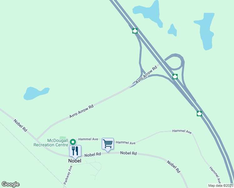 map of restaurants, bars, coffee shops, grocery stores, and more near Avro Arrow Road in Parry Sound