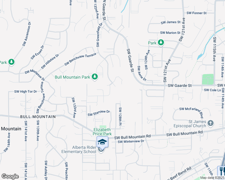 map of restaurants, bars, coffee shops, grocery stores, and more near 12876 Southwest Ridgefield Lane in Tigard