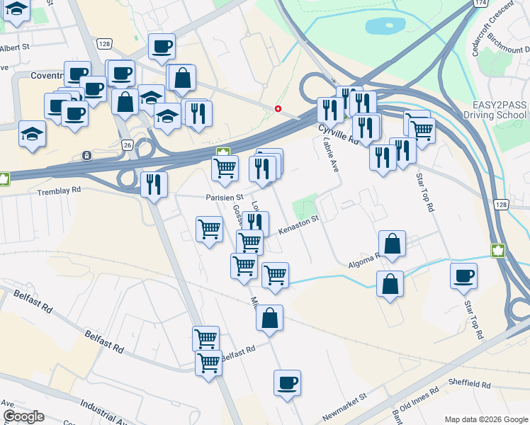 map of restaurants, bars, coffee shops, grocery stores, and more near 1370 Marchand Street in Ottawa