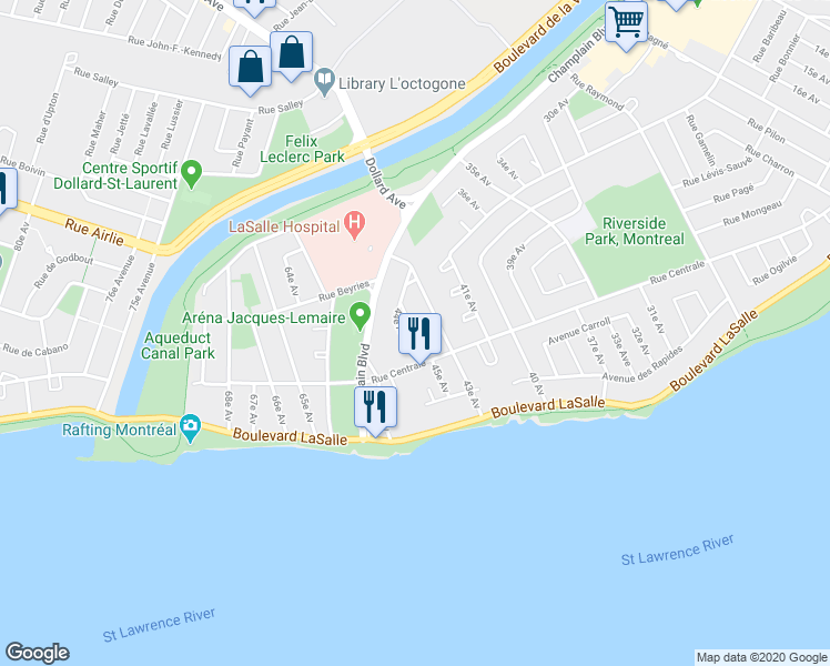 map of restaurants, bars, coffee shops, grocery stores, and more near 665 44e Av in Montréal