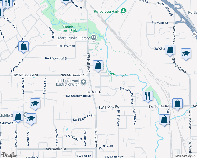 map of restaurants, bars, coffee shops, grocery stores, and more near 14010 Southwest Hall Boulevard in Tigard