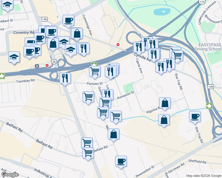 map of restaurants, bars, coffee shops, grocery stores, and more near 1370 Marchand Street in Ottawa