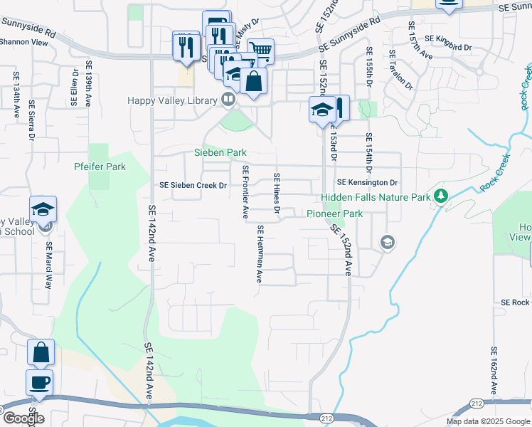 map of restaurants, bars, coffee shops, grocery stores, and more near 14833 Southeast Gilesford Street in Clackamas