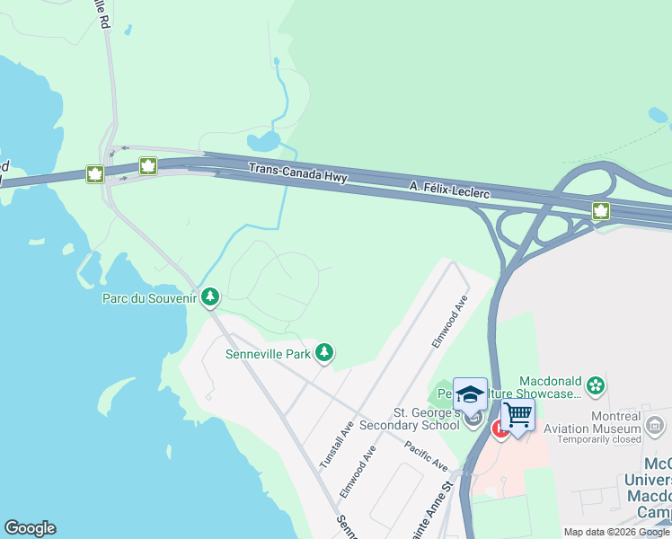 map of restaurants, bars, coffee shops, grocery stores, and more near Avenue Forget in Senneville
