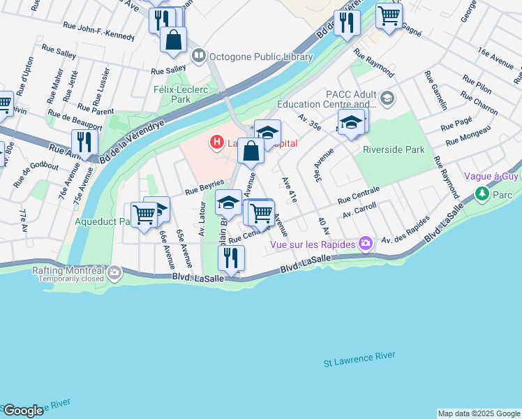 map of restaurants, bars, coffee shops, grocery stores, and more near 647 44e Avenue in Montréal