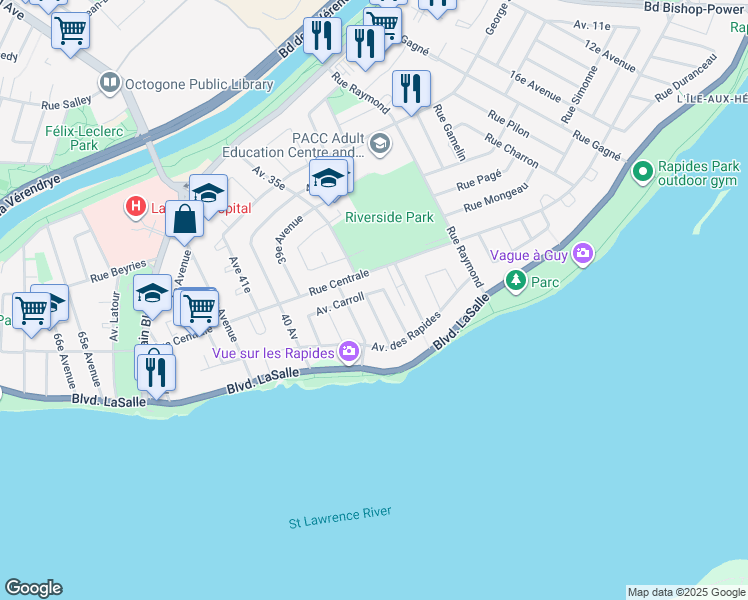 map of restaurants, bars, coffee shops, grocery stores, and more near 537 33e Avenue in Montréal