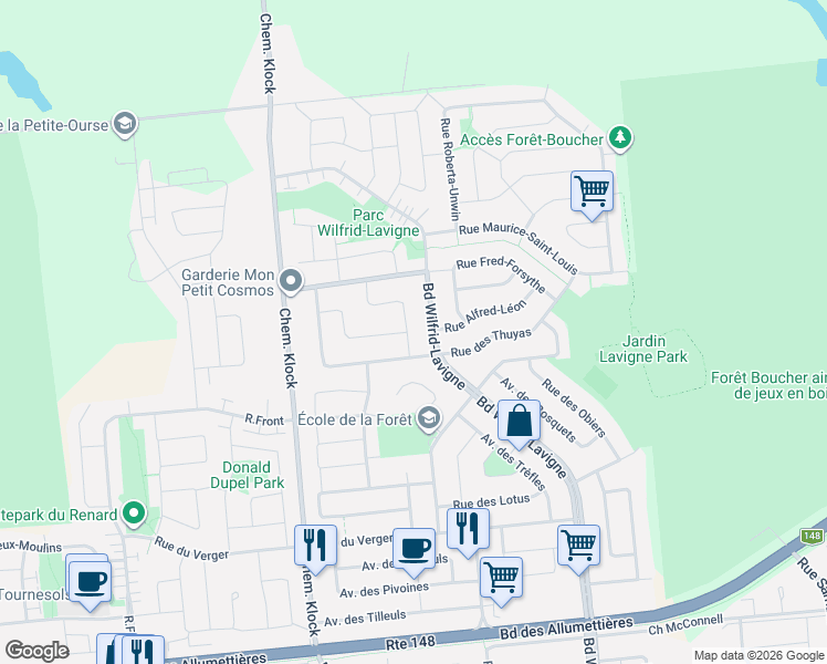 map of restaurants, bars, coffee shops, grocery stores, and more near 145 Rue Jules-Léger in Gatineau