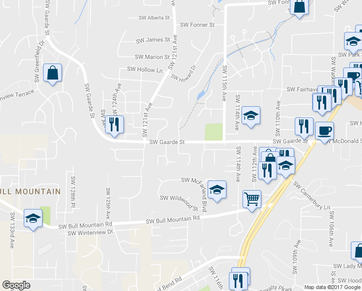 map of restaurants, bars, coffee shops, grocery stores, and more near 11760 Southwest Gaarde Street in Tigard