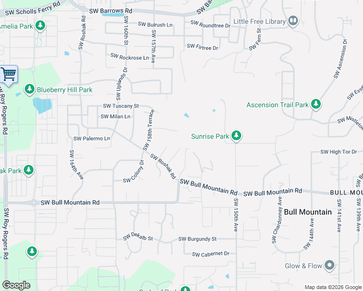 map of restaurants, bars, coffee shops, grocery stores, and more near 14005 155th Terrace in Tigard
