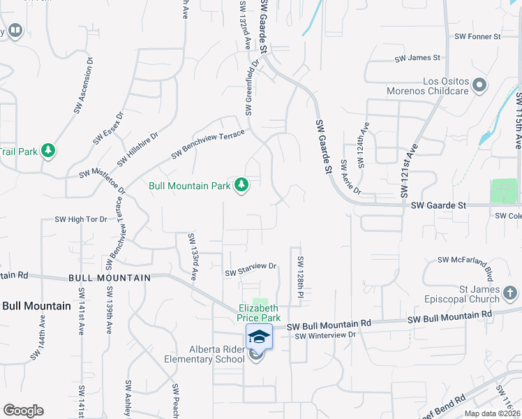 map of restaurants, bars, coffee shops, grocery stores, and more near 13011 Southwest Saint James Lane in Tigard
