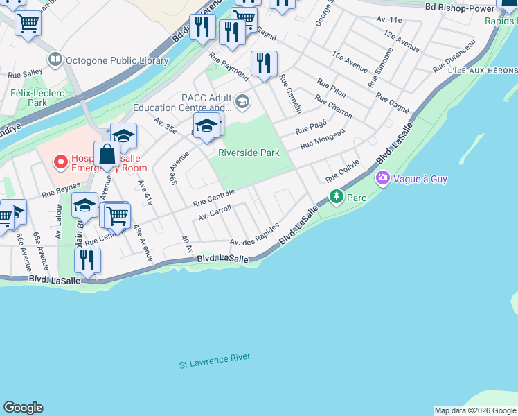map of restaurants, bars, coffee shops, grocery stores, and more near 510 31e Av in Montréal