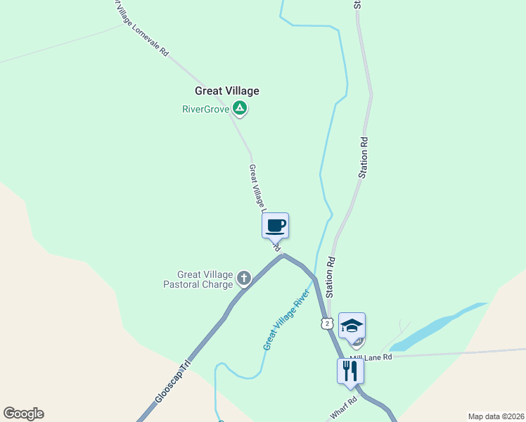 map of restaurants, bars, coffee shops, grocery stores, and more near 47 Great Village Lornevale Road in Great Village