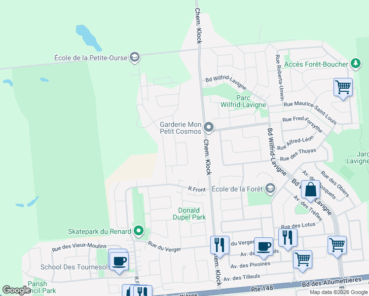 map of restaurants, bars, coffee shops, grocery stores, and more near 79 Rue du Canard in Gatineau