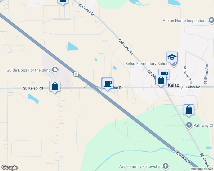 map of restaurants, bars, coffee shops, grocery stores, and more near 33685 Southeast Kelso Road in Boring