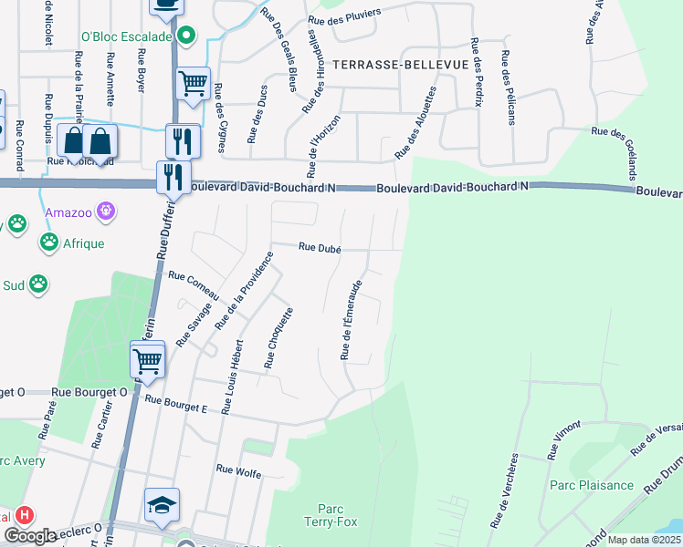 map of restaurants, bars, coffee shops, grocery stores, and more near 469 Rue du Rubis in Granby