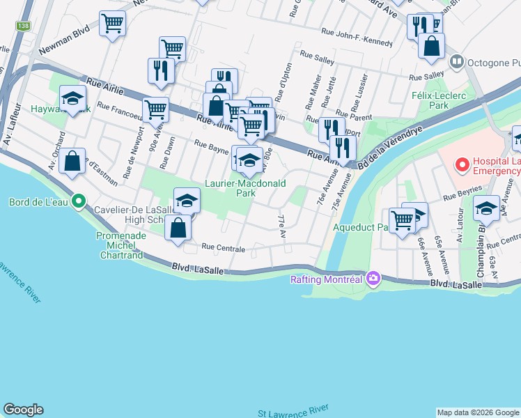 map of restaurants, bars, coffee shops, grocery stores, and more near 9128 Rue de Matane in Montréal