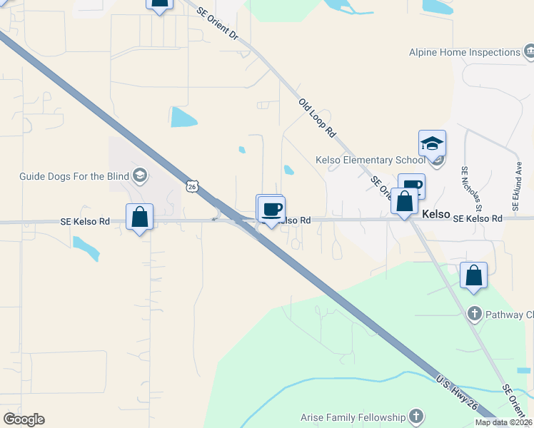 map of restaurants, bars, coffee shops, grocery stores, and more near 33685 Southeast Kelso Road in Boring