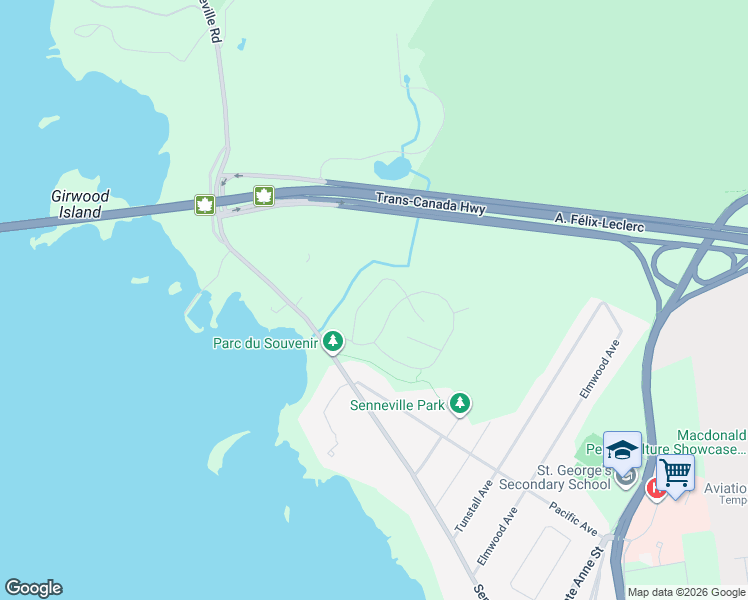 map of restaurants, bars, coffee shops, grocery stores, and more near 12 Avenue Morgan in Senneville