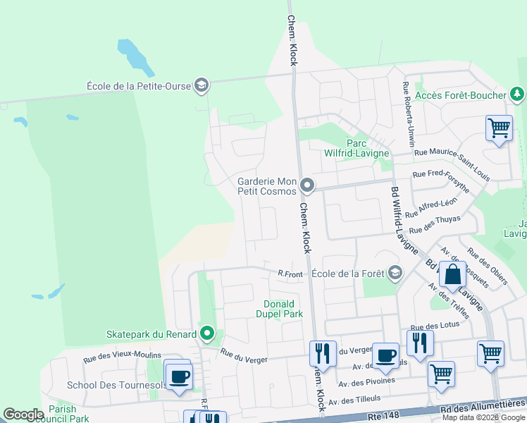 map of restaurants, bars, coffee shops, grocery stores, and more near 62 Rue de la Tortue in Gatineau