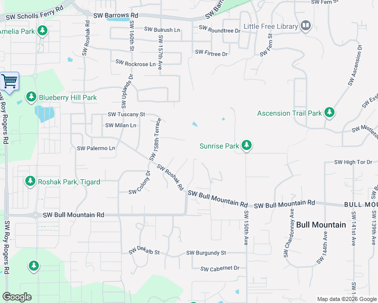 map of restaurants, bars, coffee shops, grocery stores, and more near 13943 155th Terrace in Tigard